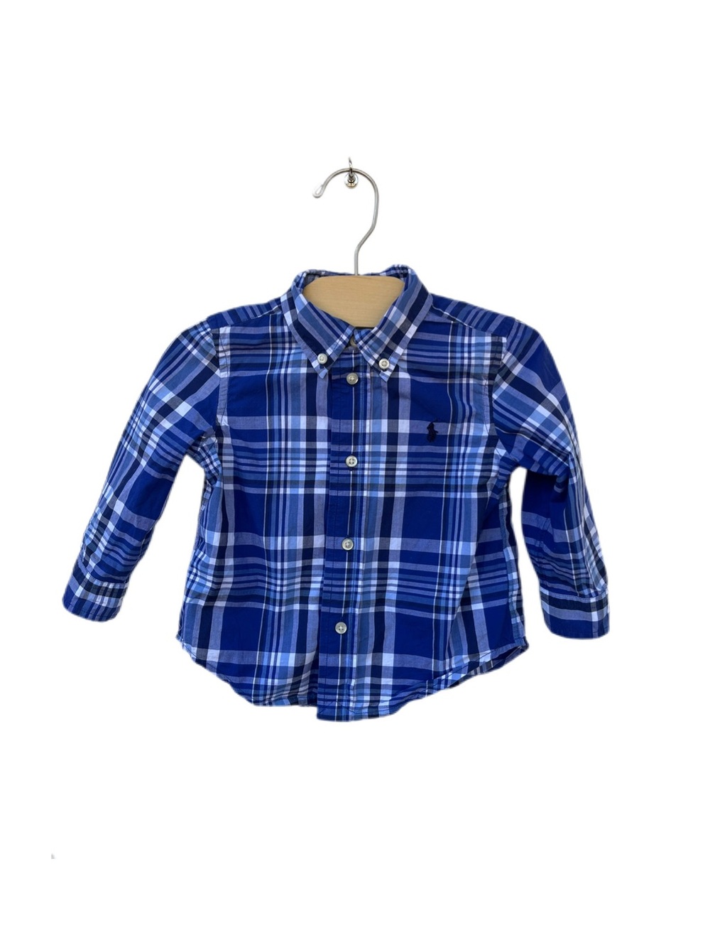 Ralph Lauren 18m Baby Blue Plaid Cotton Button-Down Shirt
